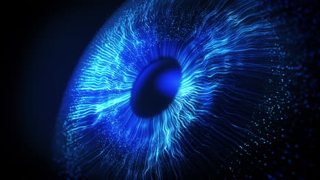 Abstract-blue-light-explosion-that-expands-in-space-forming-a-human-eye